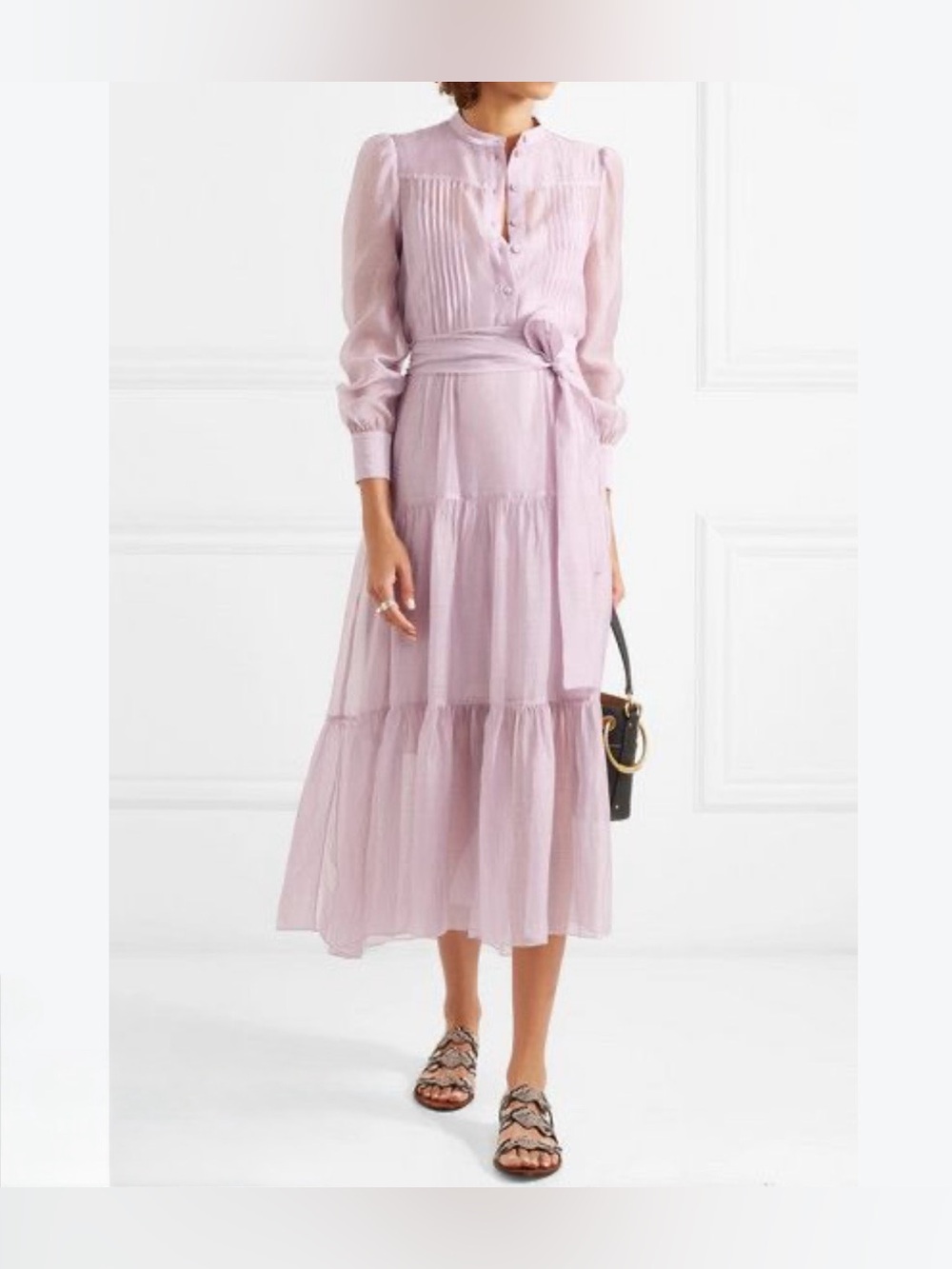 See by Chloรฉ Organza Midi Dress Medium Lavender Ruffle Semi Sheer No Sash/Slip